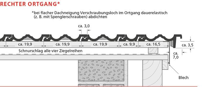 ERLUS Technische Zeichnung Falzziegel - Rechter Ortgang | © ERLUS AG 2018