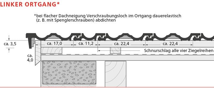 ERLUS Technische Zeichnung Großfalzziegel - Linker Ortgang | © ERLUS AG 2018