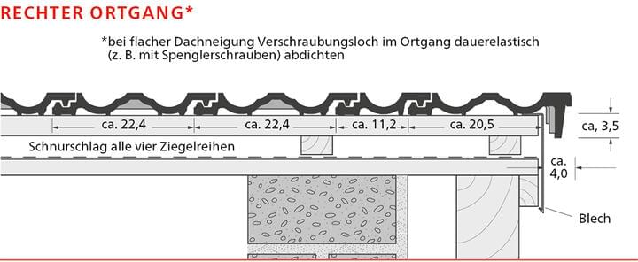 ERLUS Technische Zeichnung Großfalzziegel - Rechter Ortgang | © ERLUS AG 2018