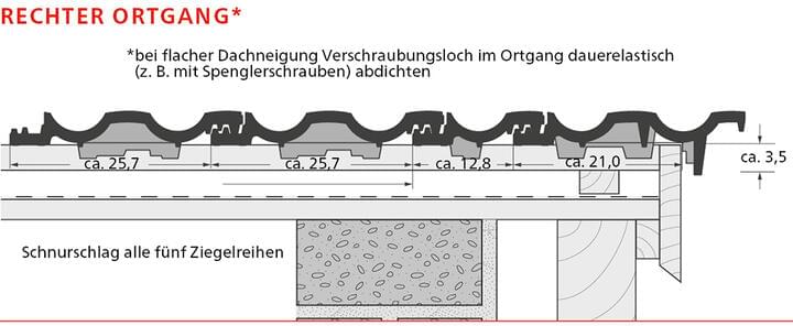 ERLUS Technische Zeichnung Großfalzziegel XXL® - Rechter Ortgangziegel | © ERLUS AG 2018