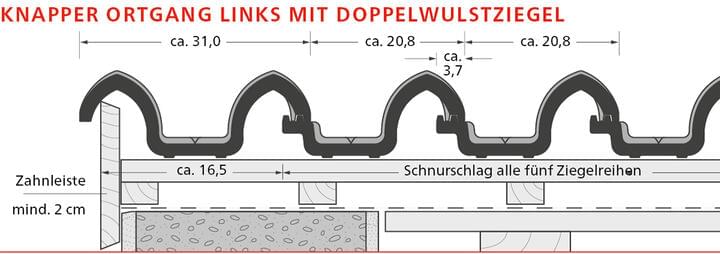 ERLUS Technische Zeichnung Mönchpfanne - Knapper Ortgang links mit Ortgangziegel* | © ERLUS AG 2019