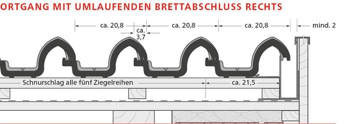ERLUS Technische Zeichnung Mönchpfanne - Ortgang mit umlaufendem Brettabschluss rechts* | © ERLUS AG 2018
