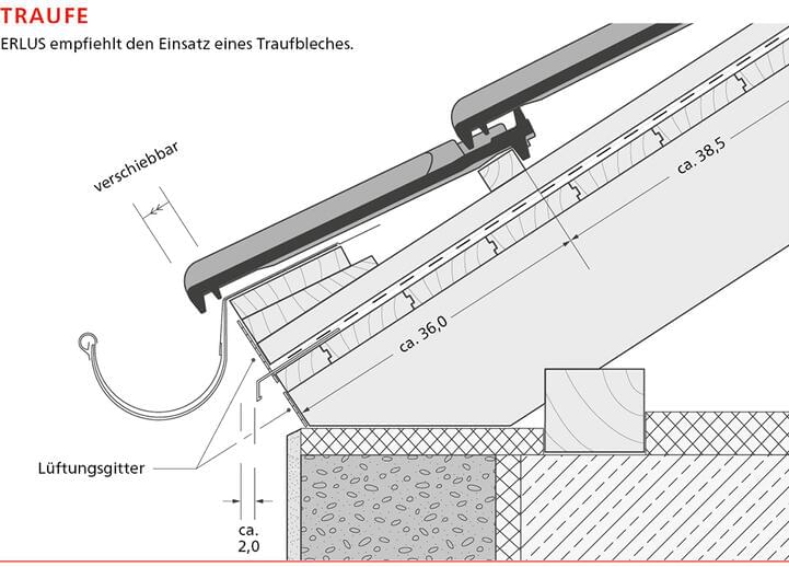 ERLUS Technische Zeichnung Reformpfanne XXL® - Knappe Traufe | © ERLUS AG 2018