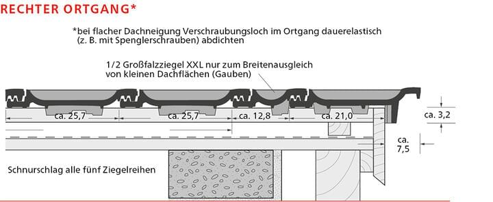 ERLUS Technische Zeichnung Reformpfanne XXL® - Rechter Ortgang | © ERLUS AG 2018