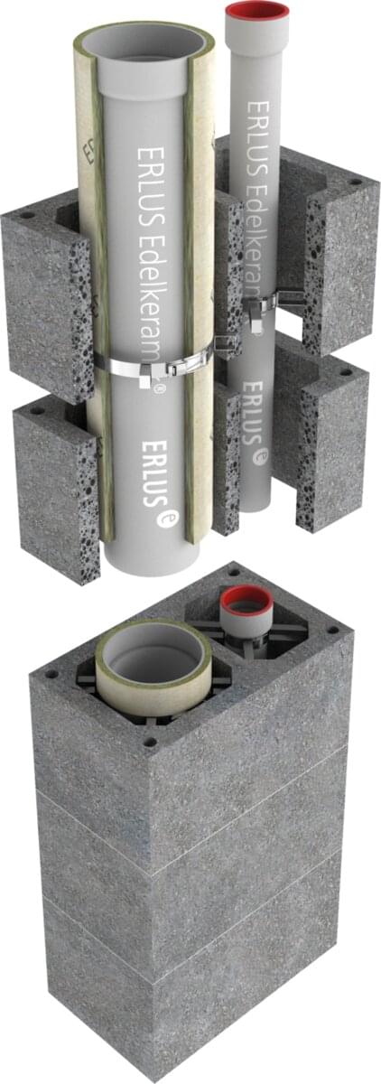 L/BÜ, ERLUS LAF-Premiumschornstein + Überdruckabgasleitung - Rendering | © ERLUS AG 2018 L/BÜ, ERLUS LAF-Premiumschornstein + Überdruckabgasleitung - Rendering | © ERLUS AG 2018