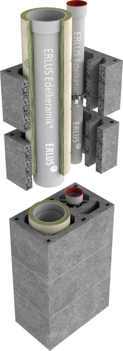 CI/BÜ+i, ERLUS Leistungsschornstein + Überdruckabgasleitung mit Installationsschacht - Rendering | © ERLUS AG 2018 CI/BÜ+i, ERLUS Leistungsschornstein + Überdruckabgasleitung mit Installationsschacht - Rendering | © ERLUS AG 2018